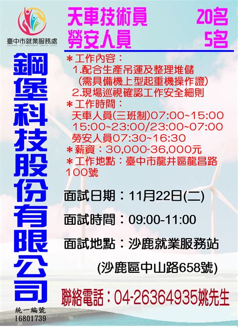 臺中市政府就業服務一鍵catch管理平台 單一徵才 鋼堡科技股份有限公司