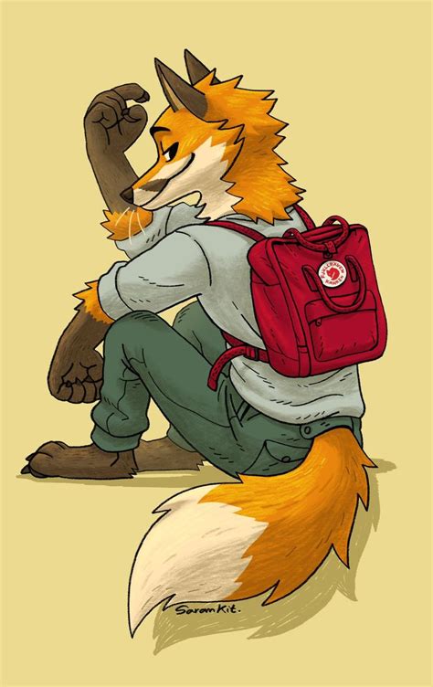 A Drawing Of A Fox With A Backpack On Its Back Sitting Down