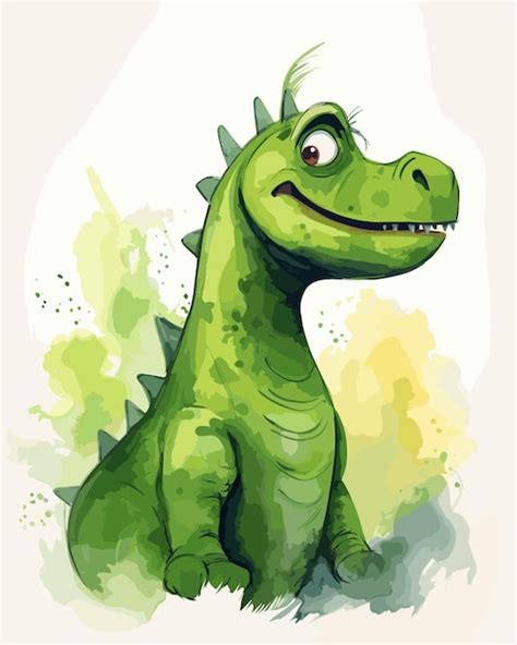 Premium Vector Cartoon Green Dinosaur Illustration