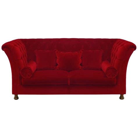 French Style Velvet Victorian Settee In Red