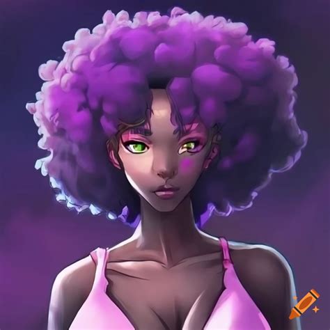 Anime Girl Dark Skin Purple Afro Stormclouds Lightning On Craiyon