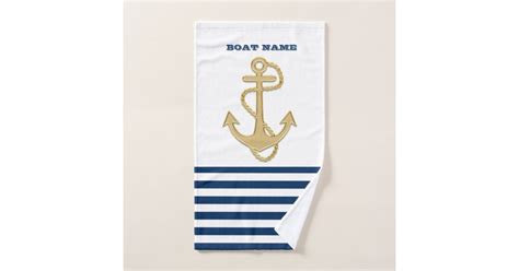 Nautical Gold Anchor Navy Blue White Stripes Bath Towel Set Zazzle