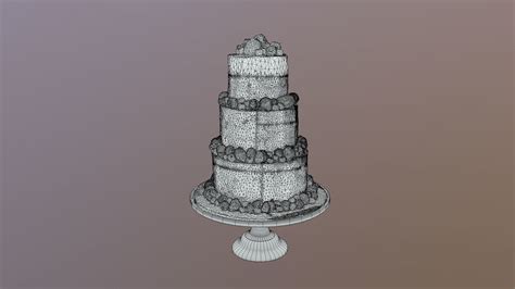 D Model Semi Naked Berry Wedding Cake On Mosser Stand Vr Ar Low