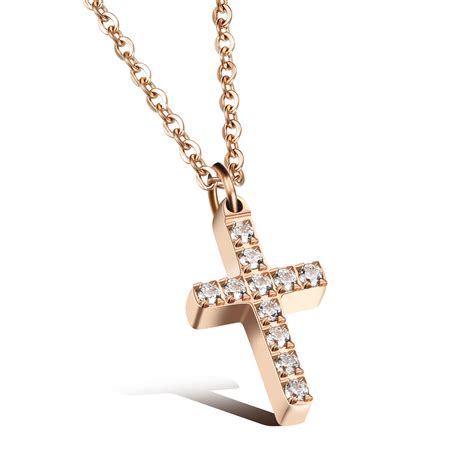 Catholic Cross Necklace with Zircon Tipped from Rosepal