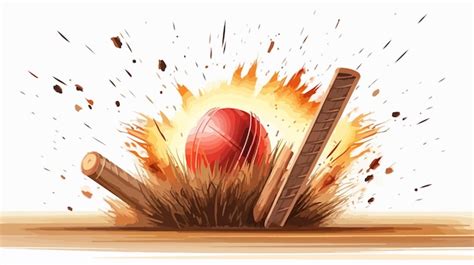 Flaming Cricket Ball On Fire Hitting Wicket Stump Premium Ai