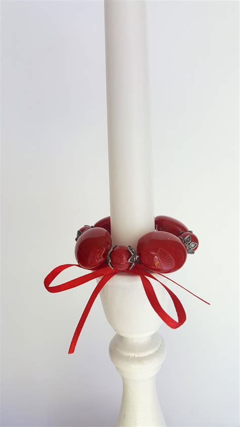 Taper Candle Ring Set Red Beads Candlestick Home Decor Etsy