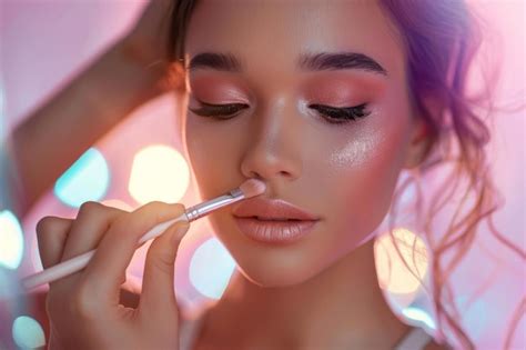 Premium Photo Makeup Artist Applies Applies Powder And Blush