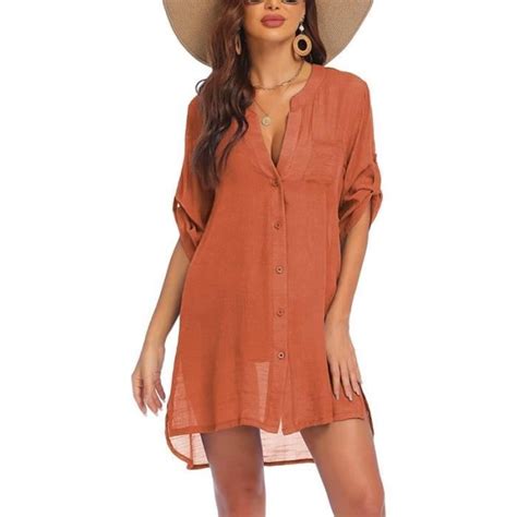 Robe De Plage Femme Plage Chemise Col Rond Casual Cache Maillots Sarongs Bikini Cover Up Chemise