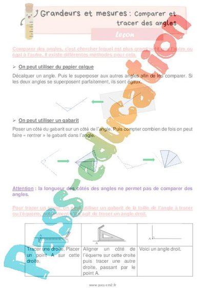 Comparer et tracer des angles Leçon de grandeurs et mesures pour le