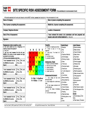 Fillable Online SITE SPECIFIC RISK ASSESSMENT FORM To Be Fax Email