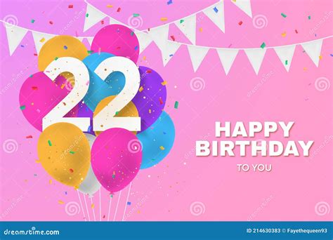 Happy 22th Birthday Gold Foil Balloon Greeting Background Vector