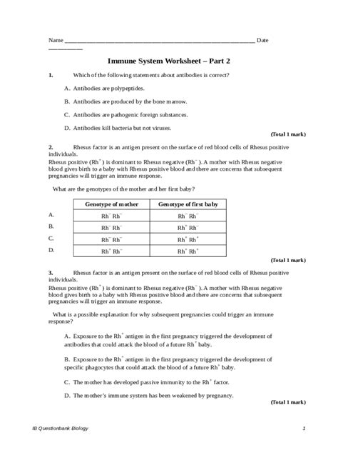 Immune System Worksheet Doc Template Pdffiller
