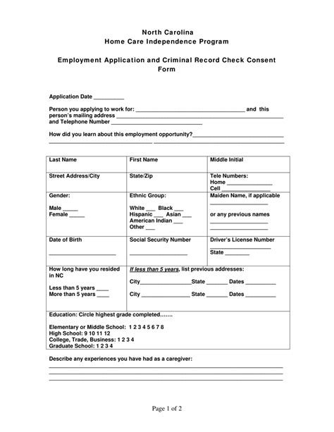 North Carolina Employment Application And Criminal Record Check Consent Form Fill Out Sign