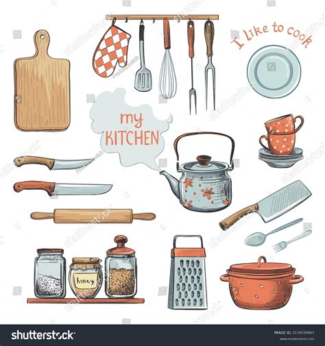 Vector Color Hand Drawings Kitchen Utensils Stock Vector Royalty Free