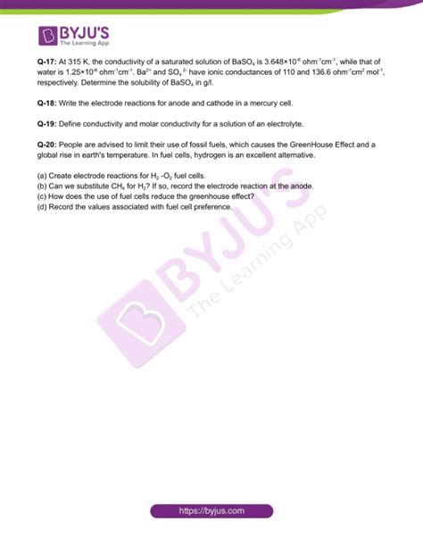 Class 12 Chemistry Worksheet On Chapter 3 Electrochemistry Set 2