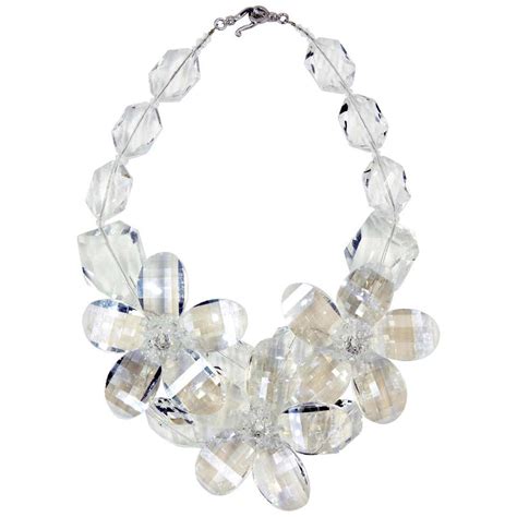 Clear Faceted Lucite Flower Statement Necklace At 1stdibs Lucite