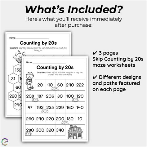 Number 20 Skip Counting Maze Worksheet