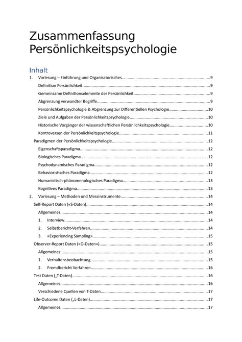 Zusammenfassung Persoenlichkeitspsychologie Zusammenfassung