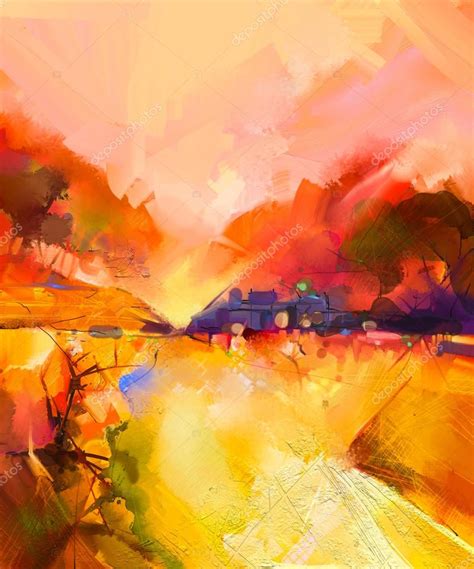 Abstract Colorful Yellow And Red Oil Painting Landscape — Stock Photo