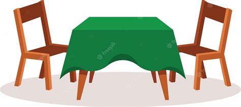 Imagen Vectorial De Una Mesa Con Mantel Verde Y Sillas Aisladas Sobre