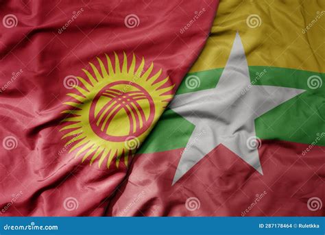 Big Waving Realistic National Colorful Flag Of Kyrgyzstan And National