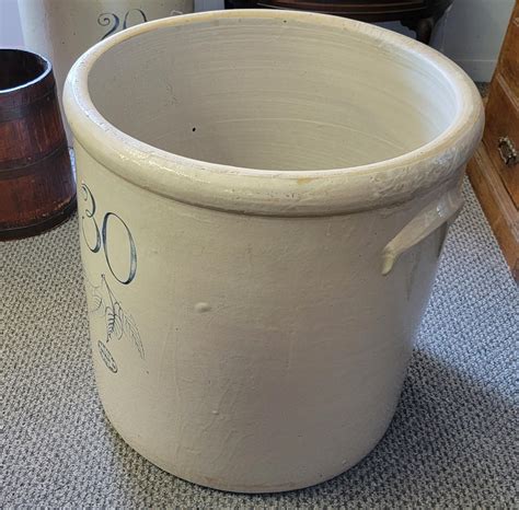 Bargain Johns Antiques Antique 30 Gallon Birch Leaf Stoneware