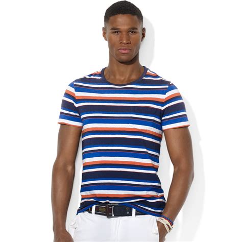 Ralph Lauren Short Sleeved Striped Jersey Ringer Crew Neck T Shirt In