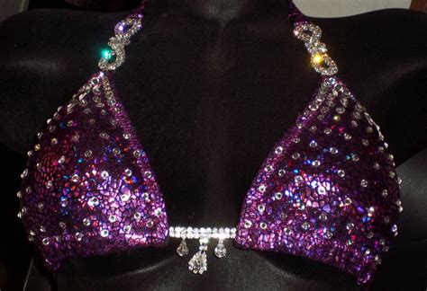 Style Fuchsia Metallic Avatar Competition Bikini With Rhinestone