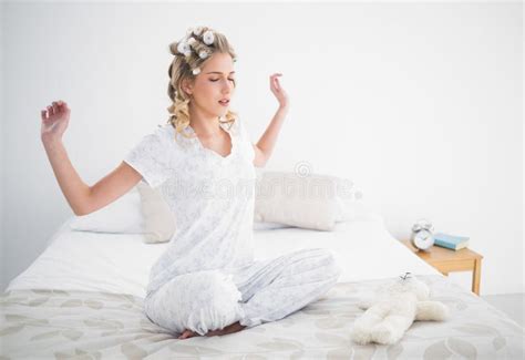 Gorgeous Blonde Stretching On Cosy Bed Stock Image Image Of Domicile Household 33740727