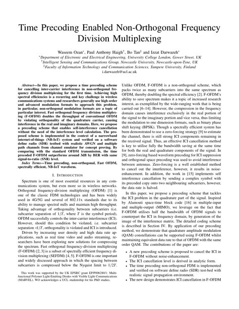 Pdf Time Precoding Enabled Non Orthogonal Frequency Division Multiplexing