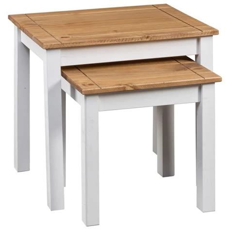 ZERODIS Tables Gigognes 2pcs Blanc Bois Pin Massif Assortiment Panama