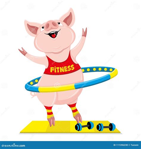 Cheerful Pink Pig With Hula Hoop Stock Vector Illustration Of Sports