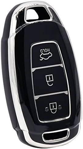 KMH TPU Silver Border Car Key Cover Compatible With Hyundai Verna 3