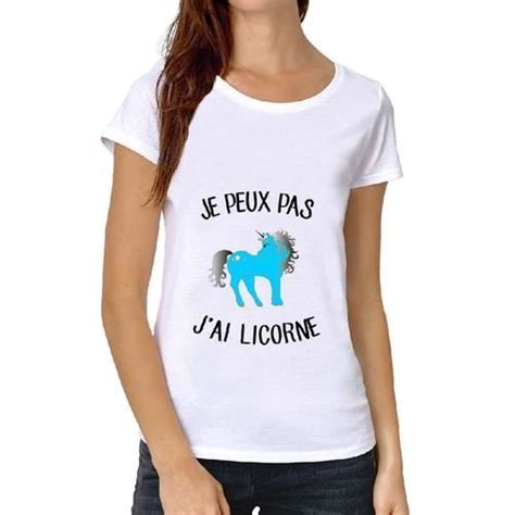 T Shirt Premium Femme Blanc JE PEUX PAS J AI LICORNE BLEU