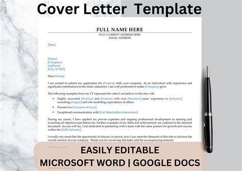 digital  cover letter template   job application template
