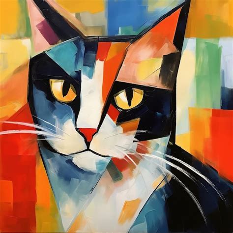 Premium AI Image | Abstract Art of a Cat Inspired by Picasso with a ...