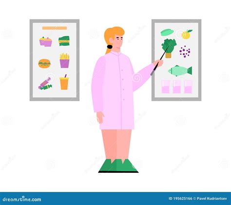 Médico Mujer Nutricionista O Dietolog Cartografía Vectorial Ilustración