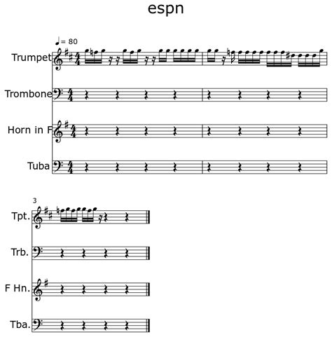 Espn Sheet Music For Trumpet Trombone Horn In F Tuba