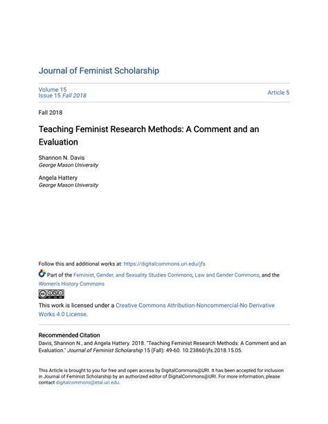 Pdf Teaching Feminist Research Methods A Comment And An Evaluation