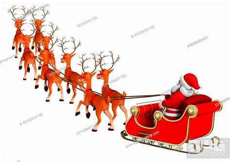 3d Illustration Of Santa Claus Rides Reindeer Sleigh Stock Photo