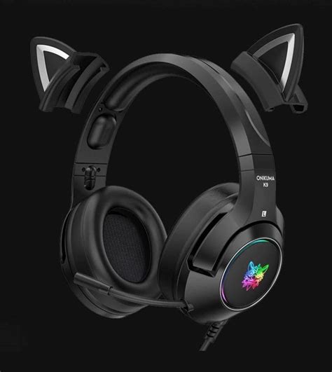 Onikuma K Pink Cat Ear Headphones With Rgb Led Light Flexible Mic