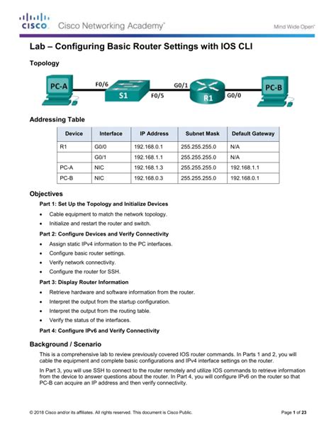 Ios Cli Router Configuration Lab Guide