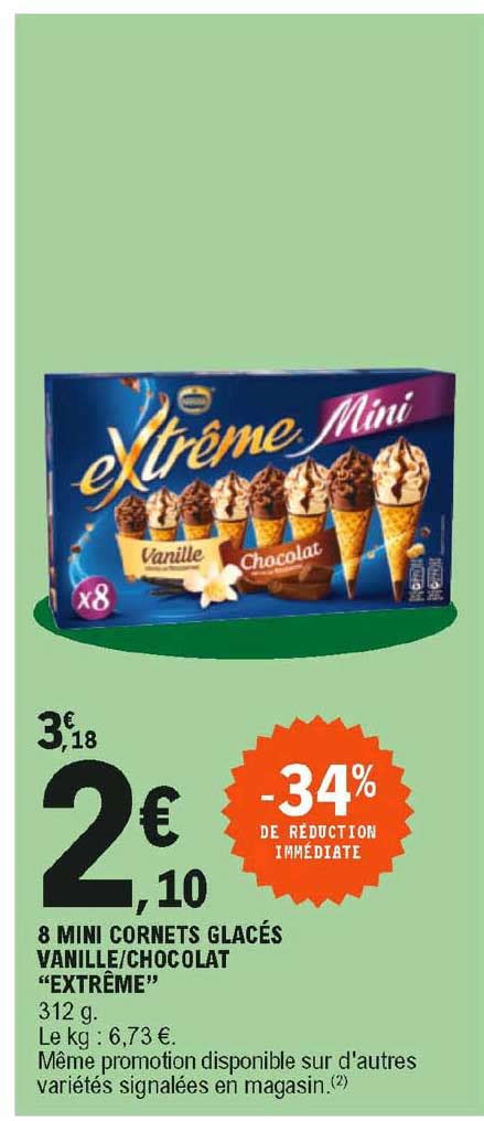 Promo Mini Cornets Glac S Vanille Chocolat Extr Me Chez E Leclerc