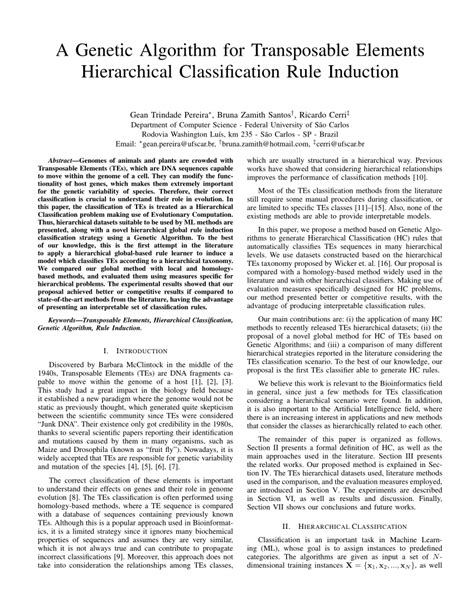 PDF A Genetic Algorithm For Transposable Elements Hierarchical