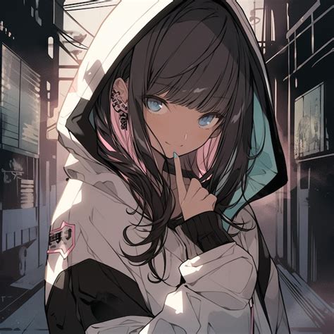 Premium Photo Anime Girl In A Hoodie Standing In A Narrow Alley