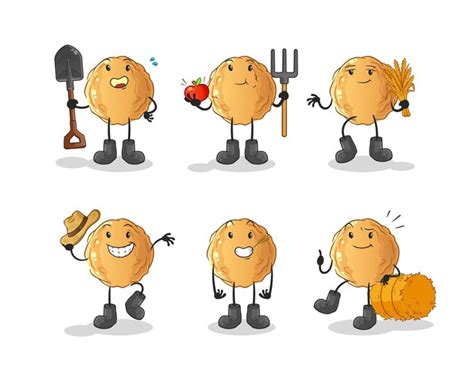 Premium Vector The Meatball Farmer Group Character Cartoon Mascot Vector