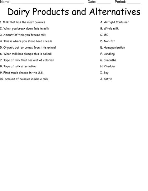 Dairy Products And Alternatives Worksheet Wordmint Worksheets Library