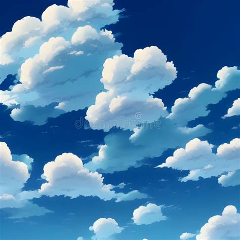 Blue Anime Sky with Clouds. Artwork Created Using Generative AI. Stock ...