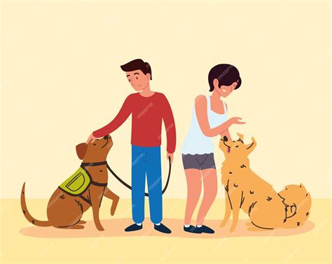 Premium Vector Man And Woman With Pets