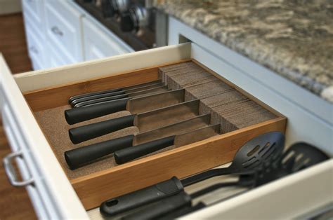 Deluxe Knifedock Knife Drawer Organizer Large Bamboo In Drawer Kitchen Knife